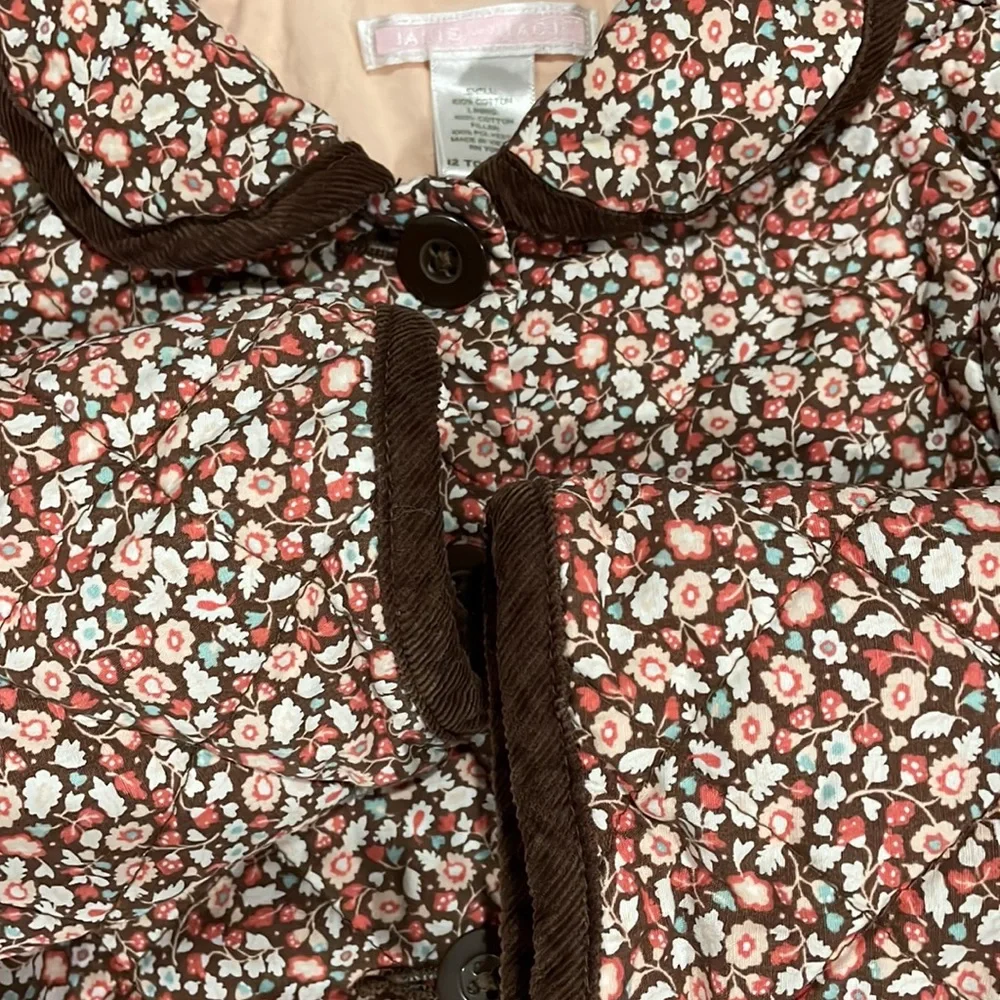 Janie and Jack Pink Floral with Brown Curduroy Trim Quilted Jacket with collar